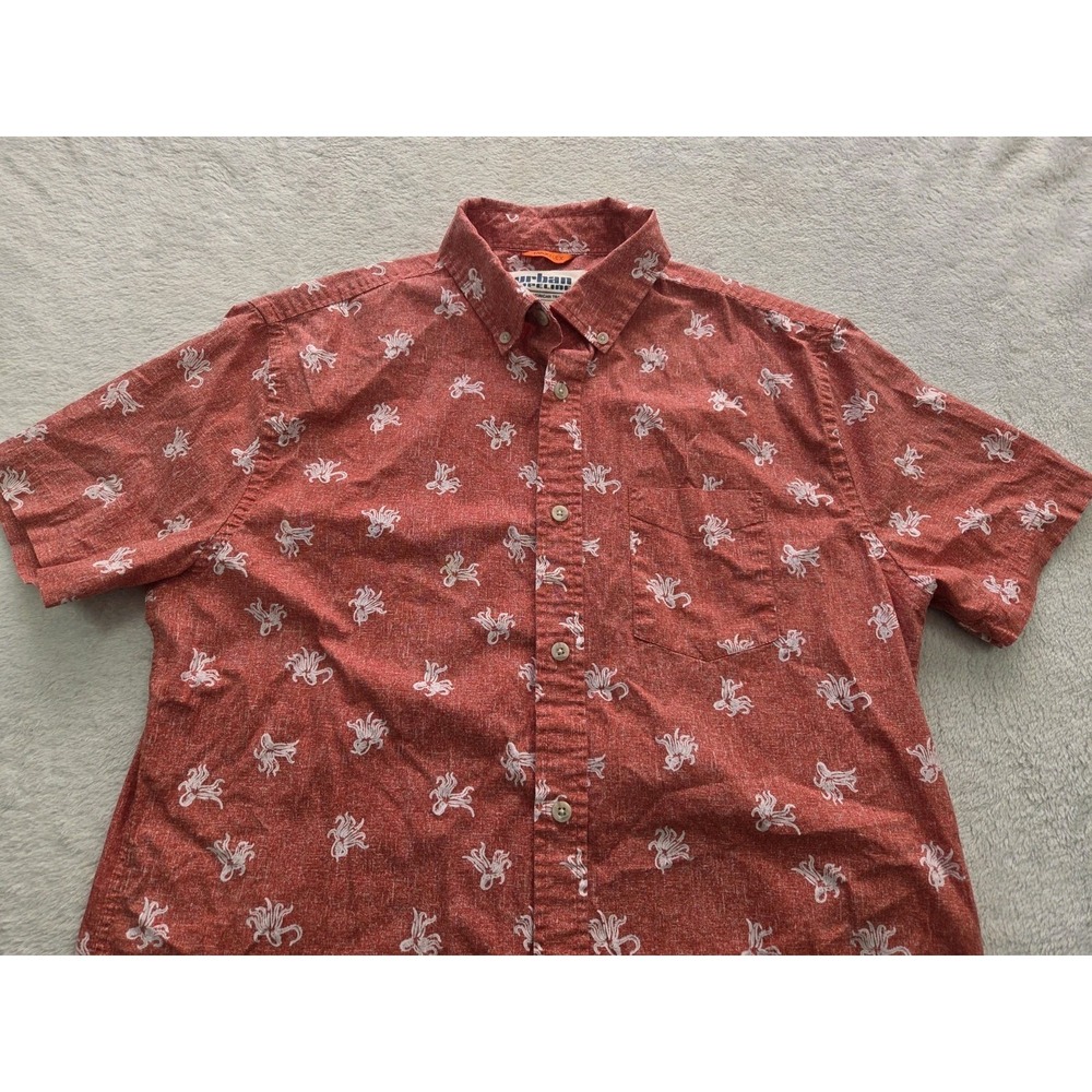 Urban Pipeline Men's Medium Octopus Print Button Up Shirt Red Stretch Hawaiian